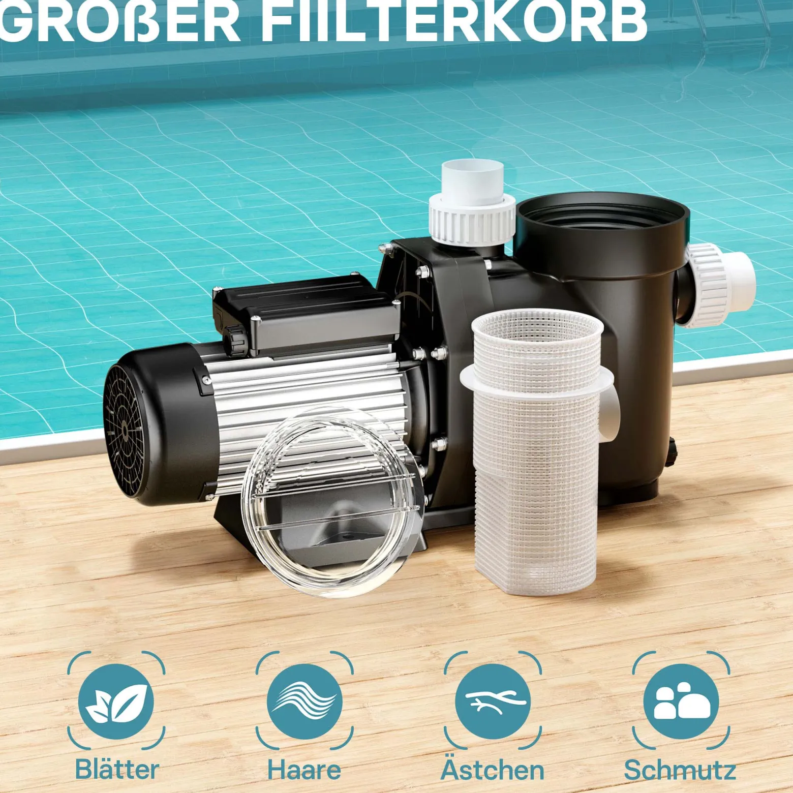 WilTec Poolpumpe 28800 l/h 1300 W Schwimmbadpumpe Filterpumpe Umwälzpumpe