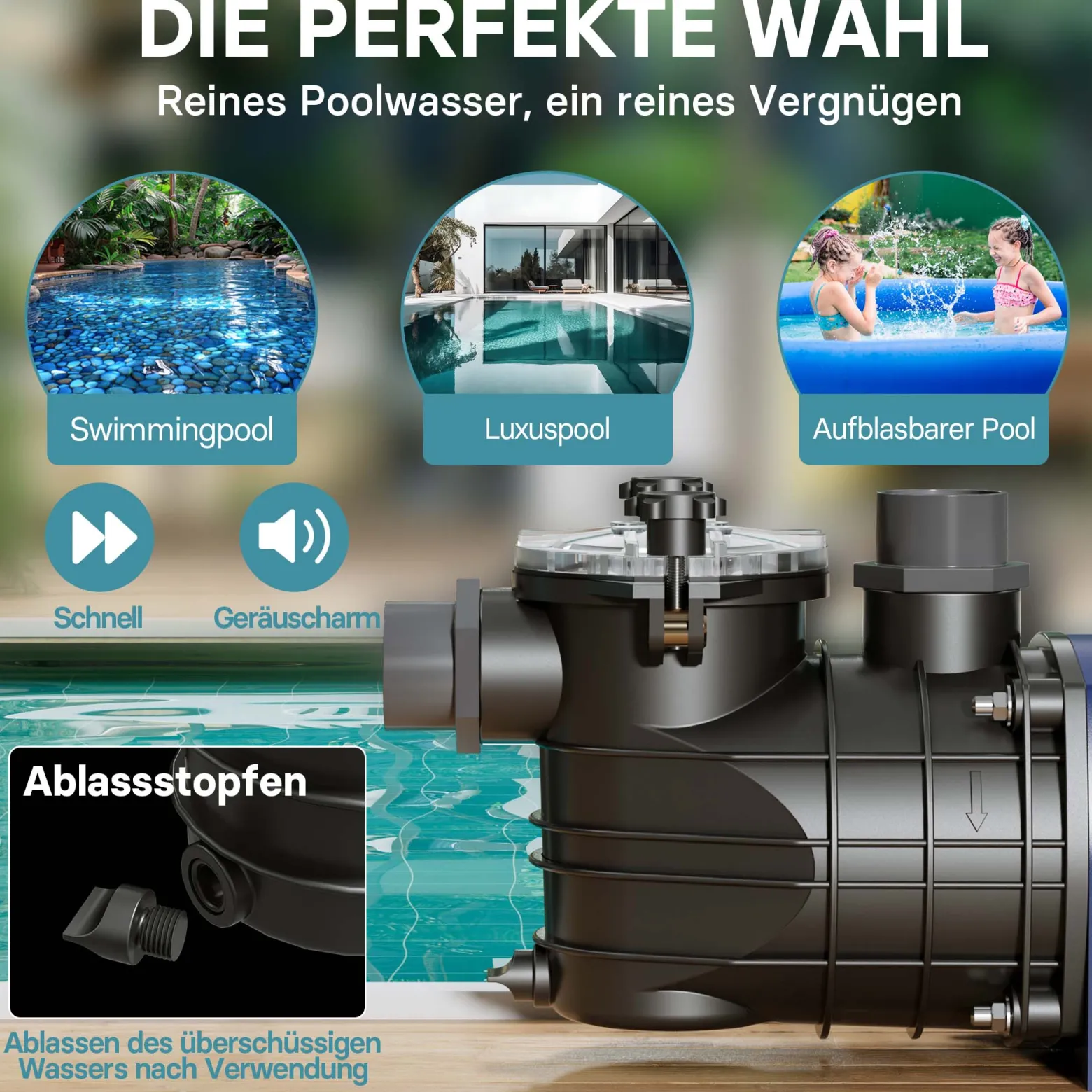 Wiltec Pool Pumpe 15000 l/h 750 W Schwimmbadpumpe Filterpumpe Umwälzpumpe Pool