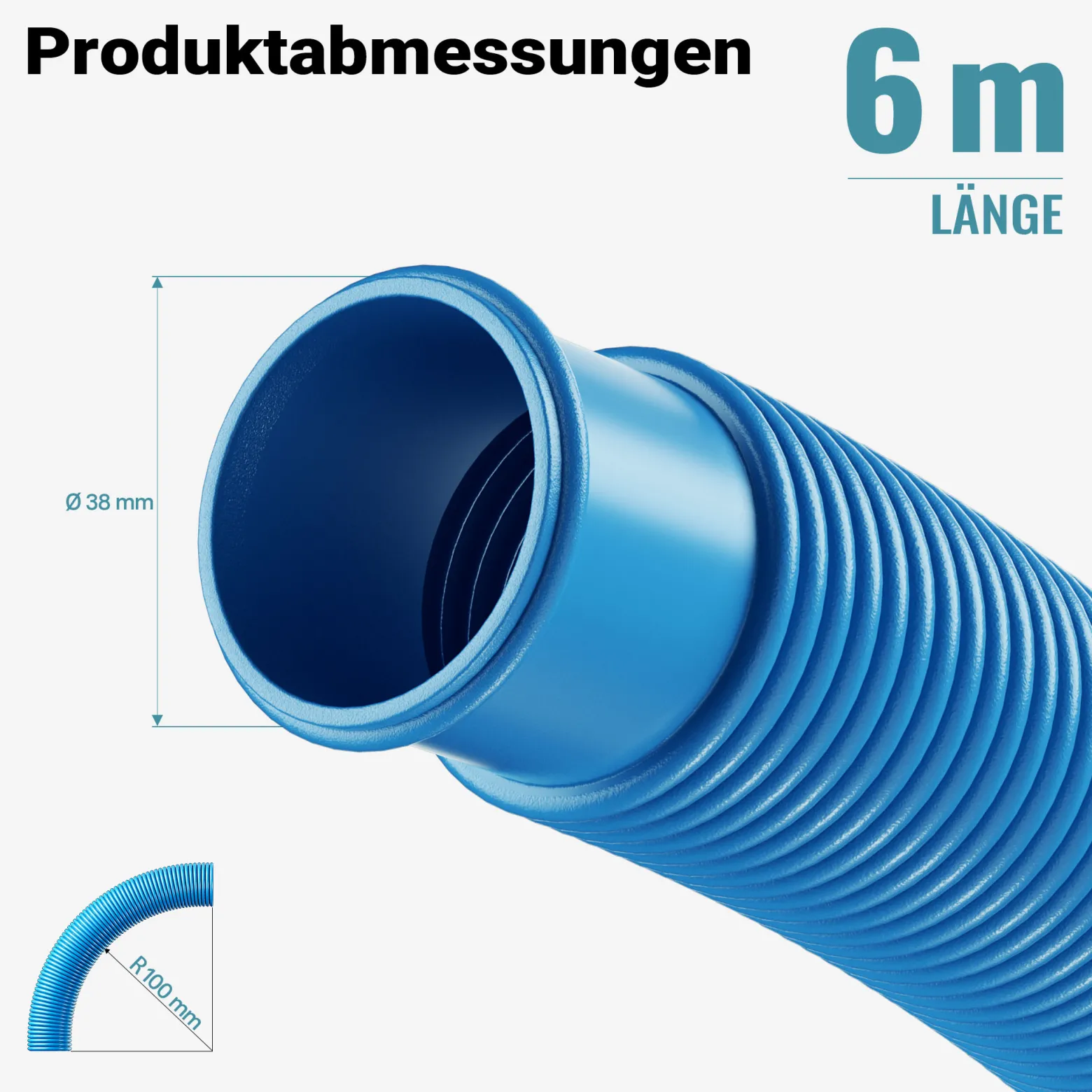 Wiltec Poolschlauch 6 m ⌀38 mm, Schwimmbadschlauch mit Muffen, Pumpenschlauch für Schwimmbecken, Saugschlauch, Solarschlauch