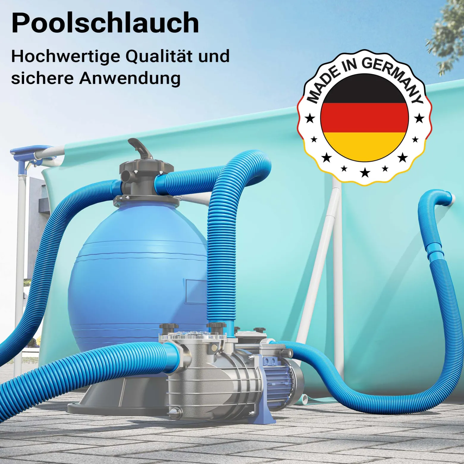 Wiltec Poolschlauch 6 m ⌀38 mm, Schwimmbadschlauch mit Muffen, Pumpenschlauch für Schwimmbecken, Saugschlauch, Solarschlauch