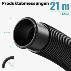 Wiltec Poolschlauch 21 m ⌀32 mm, Schwimmbadschlauch mit Muffen, Pumpenschlauch für Schwimmbecken, Saugschlauch, Solarschlauch