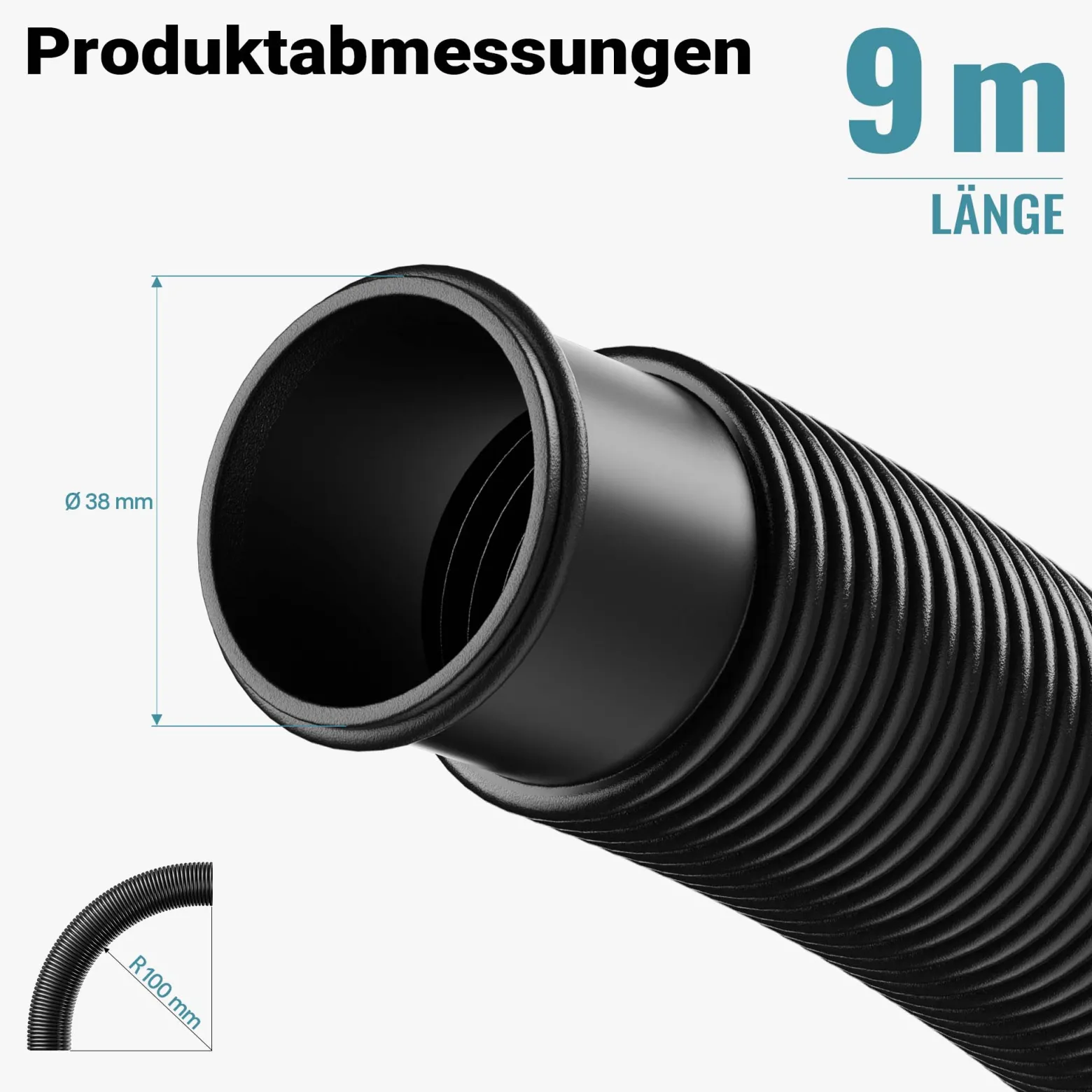 Wiltec Poolschlauch 9 m ⌀38 mm, Schwimmbadschlauch mit Muffen, Pumpenschlauch für Schwimmbecken, Saugschlauch, Solarschlauch