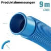 Wiltec Poolschlauch 9 m ⌀38 mm, Schwimmbadschlauch mit Muffen, Pumpenschlauch für Schwimmbecken, Saugschlauch, Solarschlauch