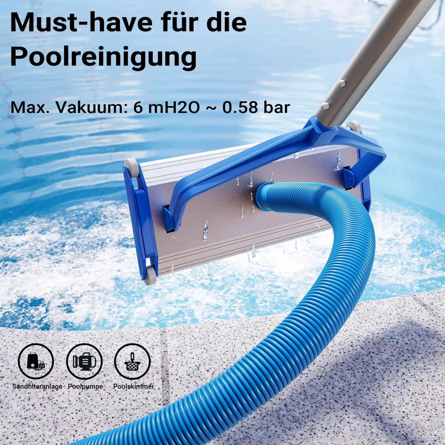 Wiltec Poolschlauch 6 m ⌀32 mm, Schwimmbadschlauch mit Muffen, Pumpenschlauch für Schwimmbecken, Saugschlauch, Solarschlauch