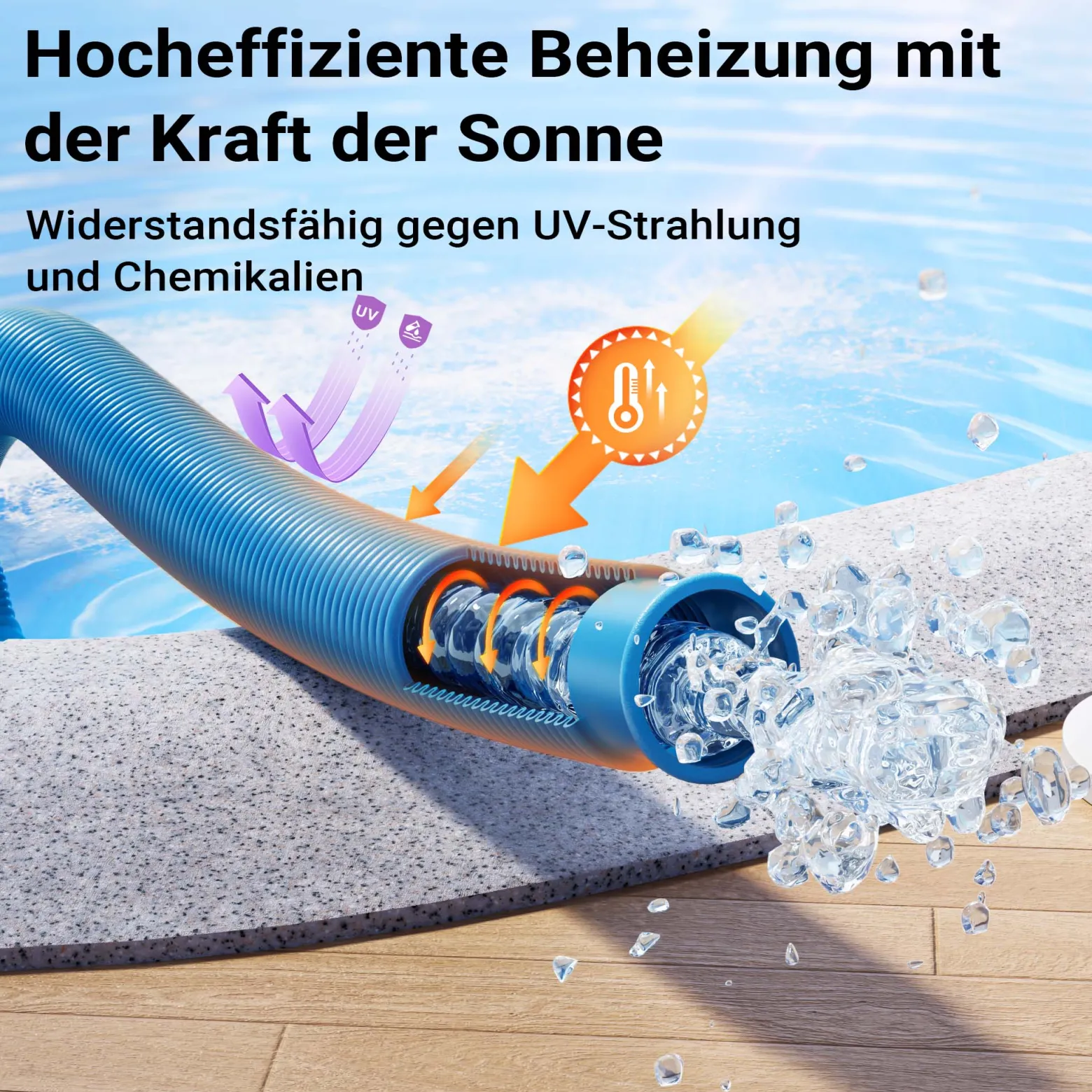 Wiltec Poolschlauch 21 m ⌀38 mm, Schwimmbadschlauch mit Muffen, Pumpenschlauch für Schwimmbecken, Saugschlauch, Solarschlauch
