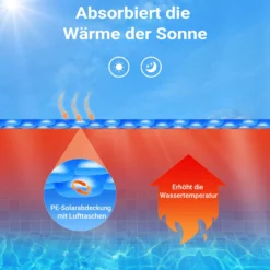 Wiltec Pool Solarfolie Ø 3,6 m, blau, Poolheizung aus 400 µ starkem PE Film, Poolabdeckung Poolplane Solarplane rund