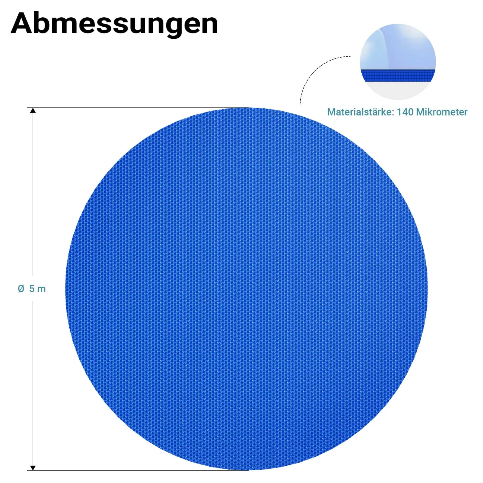 Wiltec Pool Solarfolie Ø 5 m, blau, Poolheizung aus 140 µ starkem PE Film, Poolabdeckung Poolplane Solarplane rund