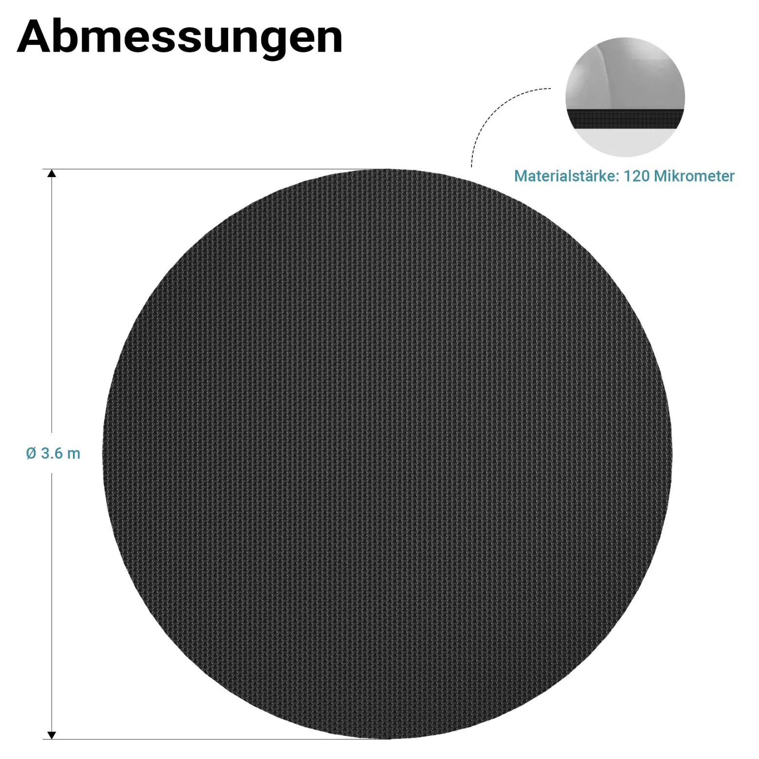 Wiltec Pool Solarfolie Ø 3,6 m, schwarz, Poolheizung aus 120 µ starkem PE Film, Poolabdeckung Poolplane Solarplane rund