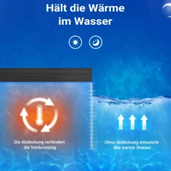 Wiltec Pool Solarfolie 4 x 6 m, schwarz, Poolheizung aus 400 µ starkem PE Film, Poolabdeckung Poolplane Solarplane rechteckig