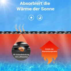 Wiltec Pool Solarfolie 4 x 6 m, schwarz, Poolheizung aus 140 µ starkem PE Film, Poolabdeckung Poolplane Solarplane rechteckig
