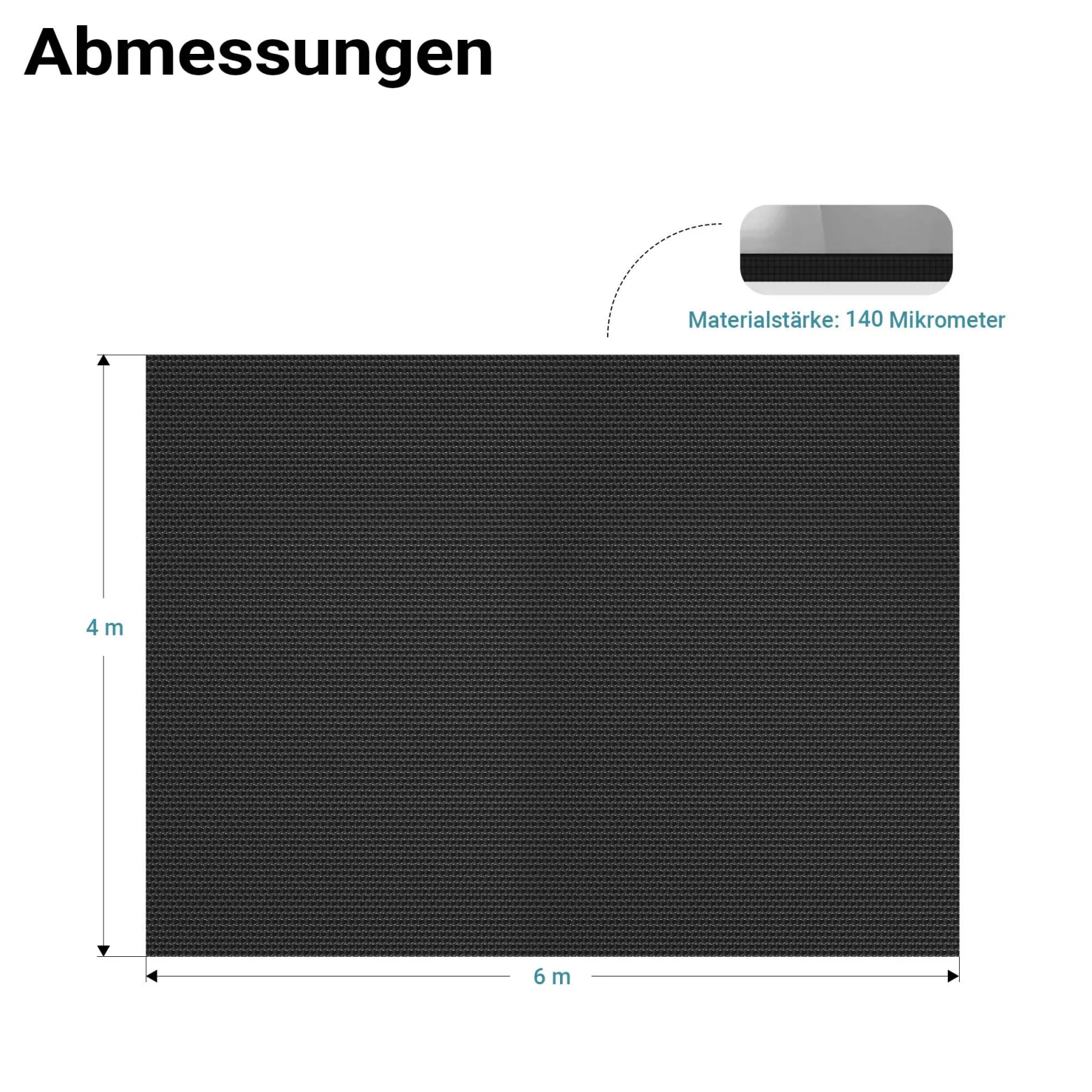 Wiltec Pool Solarfolie 4 x 6 m, schwarz, Poolheizung aus 140 µ starkem PE Film, Poolabdeckung Poolplane Solarplane rechteckig