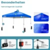 Wiltec Pop Up Pavillon 3 x 3 m blau mit Rädern, Faltpavillon mit „One Push“-Technologie und Gewichtstaschen, Gartenpavillon mit verstellbaren Beinen