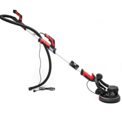 Wiltec Profi Trockenbauschleifer 750 W, Wandschleifer Deckenschleifer mit 225 mm Schleifteller, Langhalsschleifer mit Absaugung, Zubehör und Teleskopstange