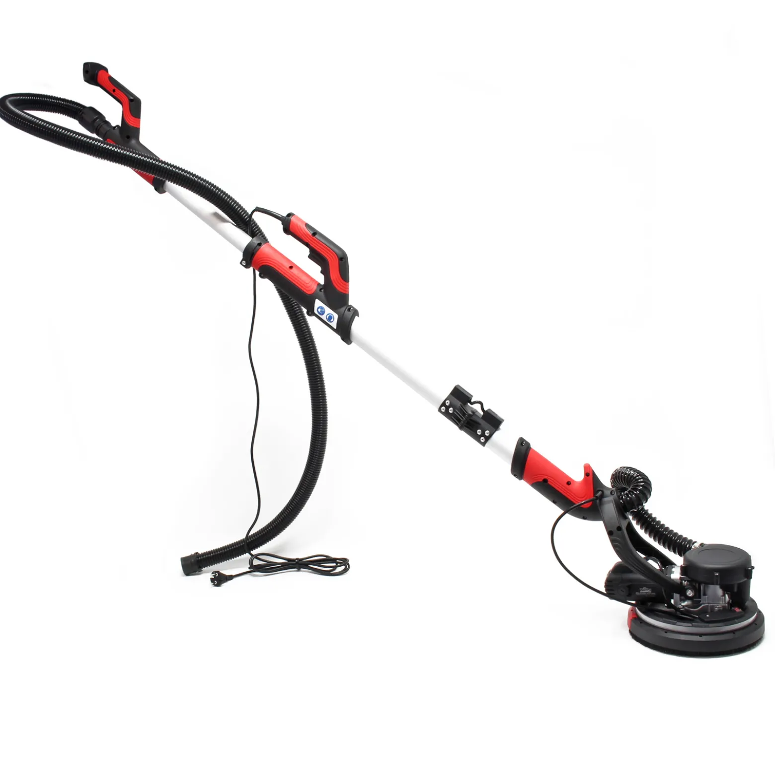 Wiltec Profi Trockenbauschleifer 750 W, Wandschleifer Deckenschleifer mit 225 mm Schleifteller, Langhalsschleifer mit Absaugung, Zubehör und Teleskopstange