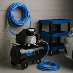 Wiltec PVC Druckluftschlauch 20 m bis max. 60 bar, Kompressorschlauch mit Schnellkupplung, Gewebeschlauch für alle gängigen Kompressoren, Luftschlauch