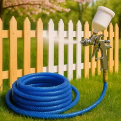 Wiltec PVC Druckluftschlauch 15 m bis max. 60 bar, Kompressorschlauch mit Schnellkupplung, Gewebeschlauch für alle gängigen Kompressoren, Luftschlauch