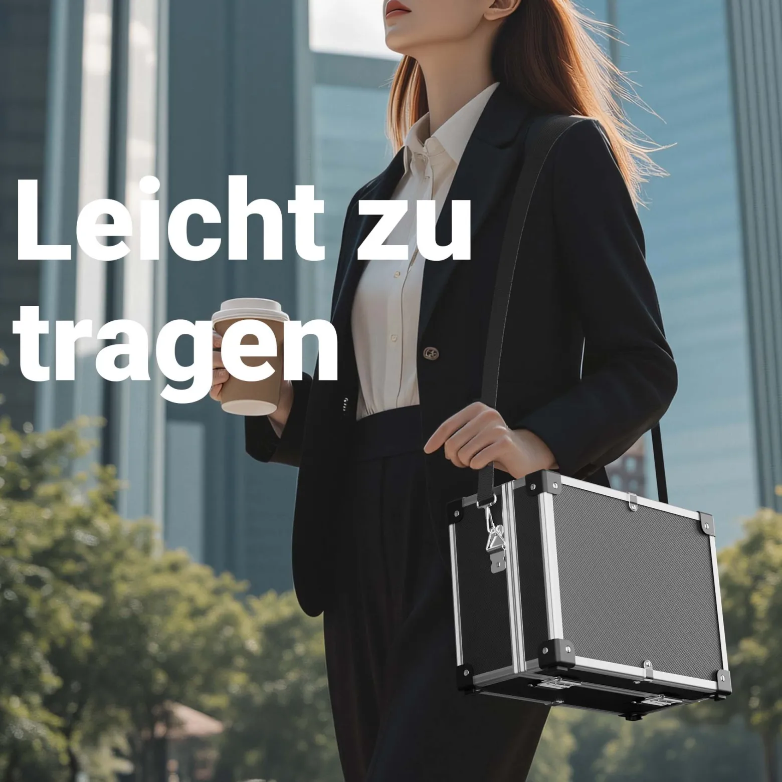 Wiltec PVC Universalkoffer 32x23x16 cm, PVC-Box abschließbar für Aufbewahrung und Transport von Werkzeug, Dokumenten usw., mit Griff und Tragegurt, Alu-Rahmen
