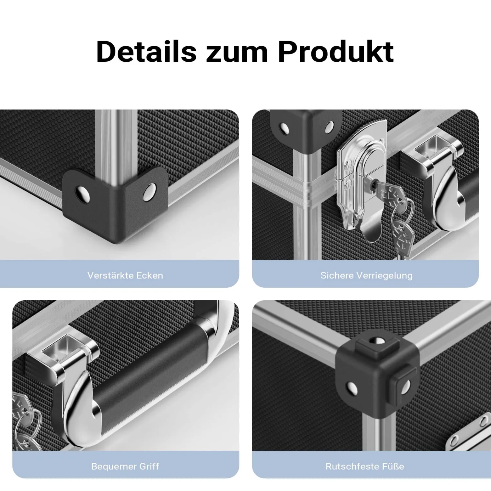 Wiltec PVC Universalkoffer 32x23x16 cm, PVC-Box abschließbar für Aufbewahrung und Transport von Werkzeug, Dokumenten usw., mit Griff und Tragegurt, Alu-Rahmen