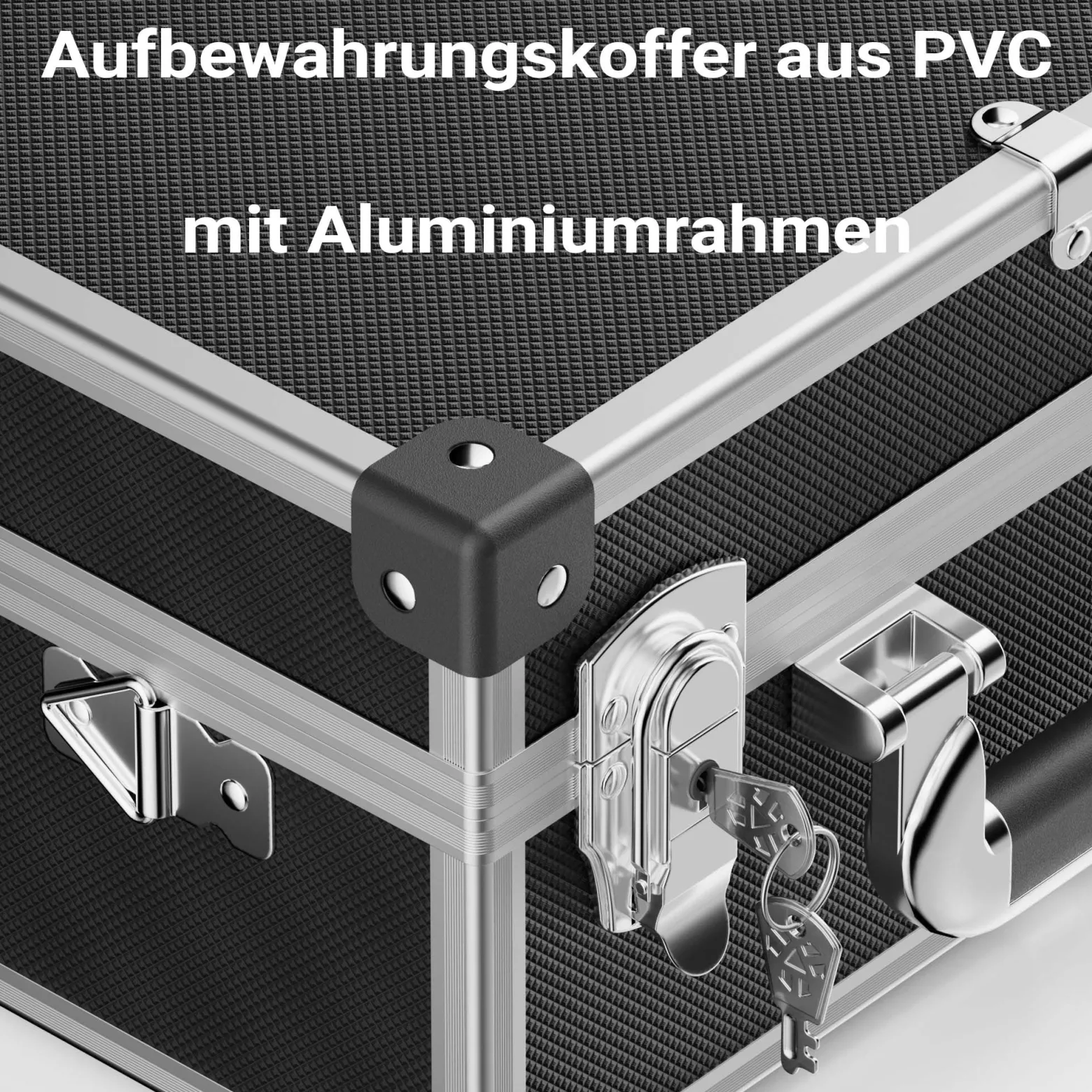 Wiltec PVC Universalkoffer 32x23x16 cm, PVC-Box abschließbar für Aufbewahrung und Transport von Werkzeug, Dokumenten usw., mit Griff und Tragegurt, Alu-Rahmen