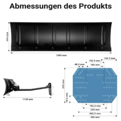 Wiltec Quad Schneeschild 140 x 40 cm, universal Schneepflug für ATV-Fahrzeuge, Traktor, Räumschild aus SPCC, Schneeschippe mit Richtungseinstellung