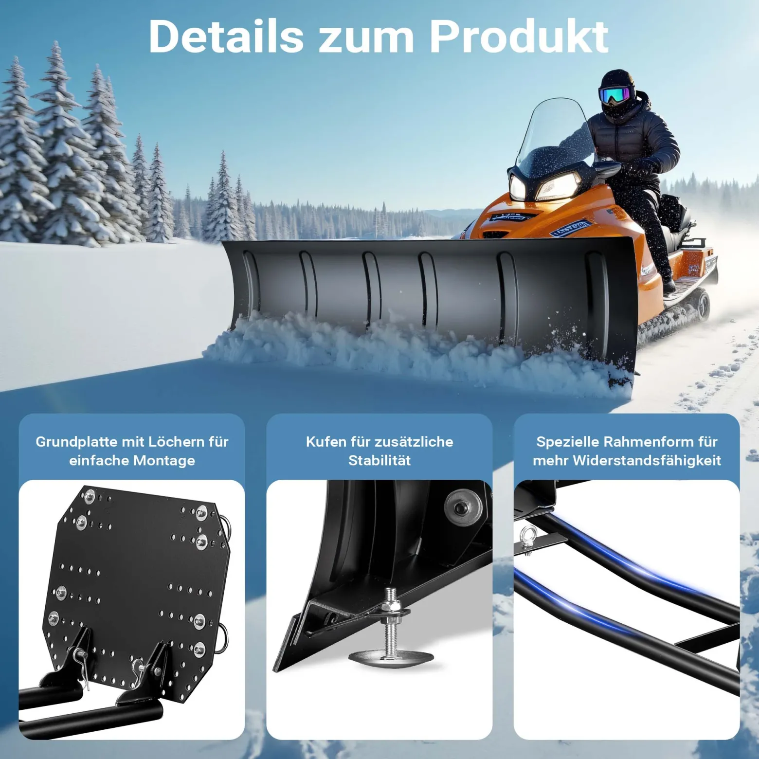 Wiltec Quad Schneeschild 150 x 40 cm, universal Schneepflug für ATV-Fahrzeuge, Traktor, Räumschild aus SPCC, Schneeschippe mit Richtungseinstellung