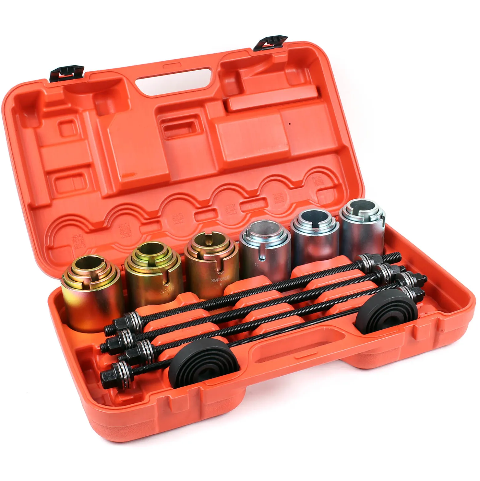 Wiltec Radlager Gummibuchsen Abzieher Set 26 teilig zum Wechsel/Ausbau von Radlagern und Fahrwerksbuchsen, mit Druckplatten, Druckspindeln und Druckhülsen