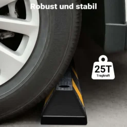 Wiltec Radstopper 183 x 15 x 10 cm, Einparkhilfe aus Gummi, Parkplatzbegrenzung mit gelben Reflexionsstreifen & Schraubrillen, Parkplatzsperre für Garage