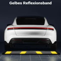 Wiltec Radstopper 183 x 15 x 10 cm, Einparkhilfe aus Gummi, Parkplatzbegrenzung mit gelben Reflexionsstreifen & Schraubrillen, Parkplatzsperre für Garage