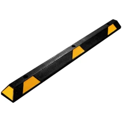 Wiltec Radstopper 165 x 15 x 10 cm, Einparkhilfe aus Gummi, Parkplatzbegrenzung mit gelben Reflexionsstreifen & Schraubrillen, Parkplatzsperre für Garage