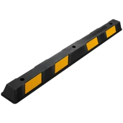 Wiltec Radstopper 165 x 16 x 10 cm, Einparkhilfe aus Gummi, Parkplatzbegrenzung mit gelben Reflexionsstreifen & Schraubrillen, Parkplatzsperre für Garage