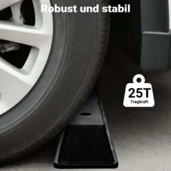 Wiltec Radstopper 165 x 16 x 10 cm, Einparkhilfe aus Gummi, Parkplatzbegrenzung mit gelben Reflexionsstreifen & Schraubrillen, Parkplatzsperre für Garage