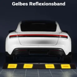Wiltec Radstopper 165 x 16 x 10 cm, Einparkhilfe aus Gummi, Parkplatzbegrenzung mit gelben Reflexionsstreifen & Schraubrillen, Parkplatzsperre für Garage