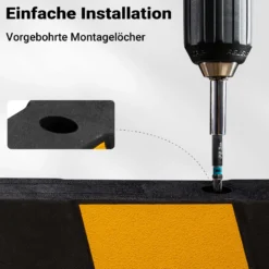 Wiltec Radstopper 165 x 16 x 10 cm, Einparkhilfe aus Gummi, Parkplatzbegrenzung mit gelben Reflexionsstreifen & Schraubrillen, Parkplatzsperre für Garage