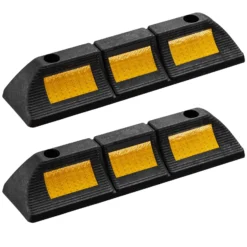Wiltec Radstopper 47,5 x 12 x 8 cm, 2x Einparkhilfe aus Gummi, Parkplatzbegrenzung mit gelben Reflexionsstreifen & Schraubrillen, Parkplatzsperre für Garage