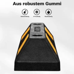 Wiltec Radstopper 55 x 15 x 10 cm, 2x Einparkhilfe aus Gummi, Parkplatzbegrenzung mit gelben Reflexionsstreifen & Schraubrillen, Parkplatzsperre für Garage