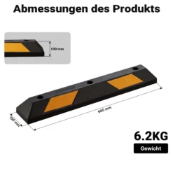 Wiltec Radstopper 90 x 15 x 10 cm, 2x Einparkhilfe aus Gummi, Parkplatzbegrenzung mit gelben Reflexionsstreifen & Schraubrillen, Parkplatzsperre für Garage