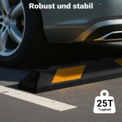 Wiltec Radstopper 90 x 15 x 10 cm, 2x Einparkhilfe aus Gummi, Parkplatzbegrenzung mit gelben Reflexionsstreifen & Schraubrillen, Parkplatzsperre für Garage
