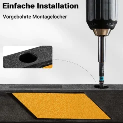 Wiltec Radstopper 90 x 15 x 10 cm, 2x Einparkhilfe aus Gummi, Parkplatzbegrenzung mit gelben Reflexionsstreifen & Schraubrillen, Parkplatzsperre für Garage