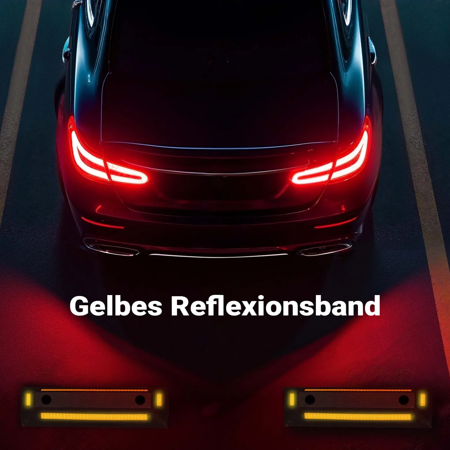 Wiltec Radstopper 56 x 15 x 10 cm, 2x Einparkhilfe aus Gummi, Parkplatzbegrenzung mit gelben Reflexionsstreifen & Schraubrillen, Parkplatzsperre für Garage