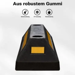 Wiltec Radstopper 56 x 15 x 10 cm, 2x Einparkhilfe aus Gummi, Parkplatzbegrenzung mit gelben Reflexionsstreifen & Schraubrillen, Parkplatzsperre für Garage