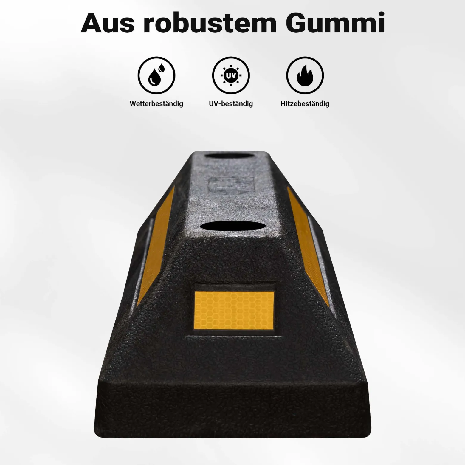 Wiltec Radstopper 56 x 15 x 10 cm, 2x Einparkhilfe aus Gummi, Parkplatzbegrenzung mit gelben Reflexionsstreifen & Schraubrillen, Parkplatzsperre für Garage
