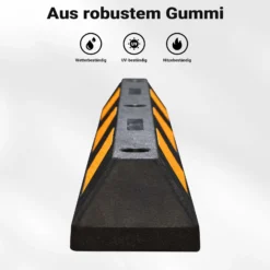 Wiltec Radstopper 120 x 15 x 10 cm, 2x Einparkhilfe aus Gummi, Parkplatzbegrenzung mit gelben Reflexionsstreifen & Schraubrillen, Parkplatzsperre für Garage
