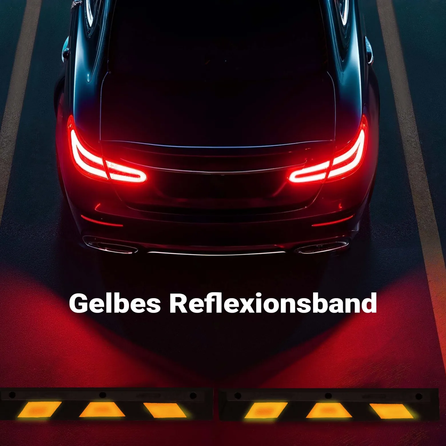 Wiltec Radstopper 120 x 15 x 10 cm, 2x Einparkhilfe aus Gummi, Parkplatzbegrenzung mit gelben Reflexionsstreifen & Schraubrillen, Parkplatzsperre für Garage