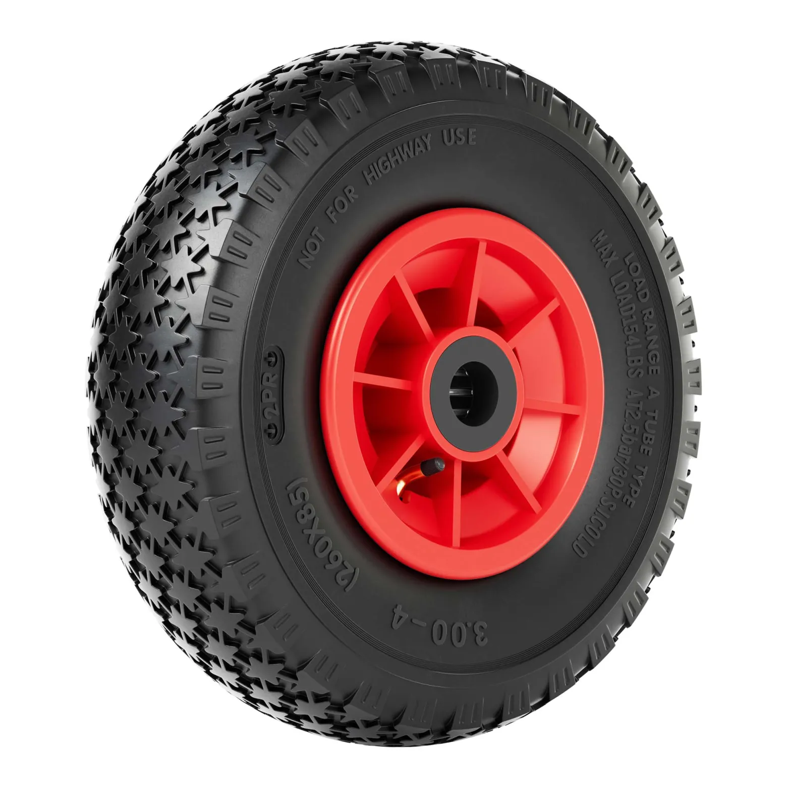 Wiltec Rad 3.00-4 85 x 260 mm 90 kg, Schubkarren Komplettrad mit Kunststofffelge, Winkelventil, Luftreifen für Sackkarre, Bollerwagen u.a .