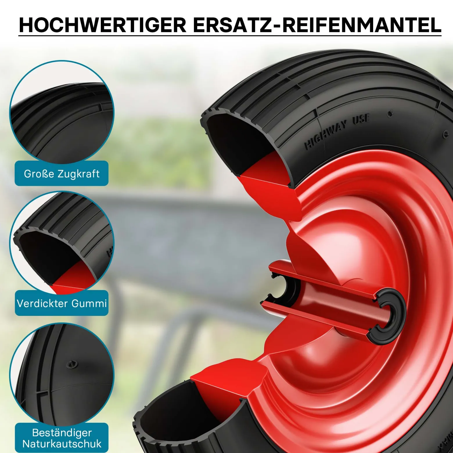 Wiltec Rad 4.00-8 400 x 100 mm 160 kg, Schubkarren Komplettrad mit Stahlfelge, Winkelventil, Luftreifen für Sackkarre, Bollerwagen u.a .