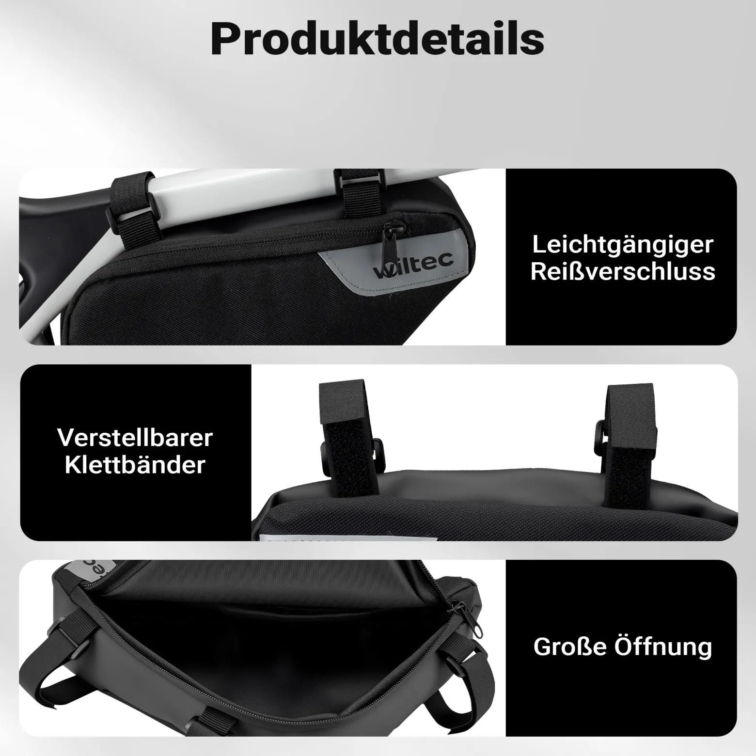 Wiltec Rahmentasche Dreieckstasche 23 x 6 x 20 cm mit 1,5 l Fassungsvermögen, wasserrabweisende Fahrradtasche