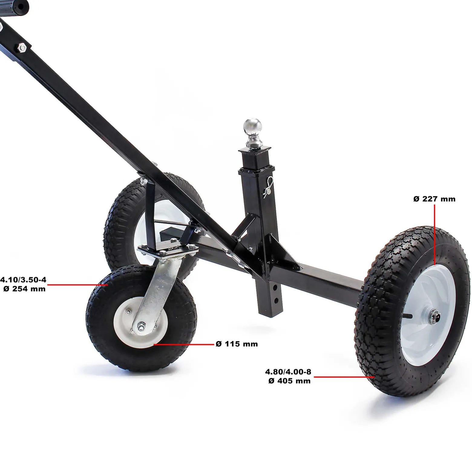 Wiltec Rangierhilfe für Anhänger und Wohnwagen bis 500 kg, Rangierwagen mit 3 Rädern und höhenverstellbarer Kupplungskugel