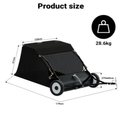 Wiltec Rasenkehrmaschine mit 105 cm Kehrbreite, Rasenkehrer für Aufsitzmäher, Laubsammler mit 365 l Auffangnetz Laubkehrmaschine für Rasentraktor