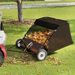 Wiltec Rasenkehrmaschine mit 105 cm Kehrbreite, Rasenkehrer für Aufsitzmäher, Laubsammler mit 365 l Auffangnetz Laubkehrmaschine für Rasentraktor