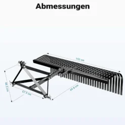 Wiltec Rasentraktor Heuharke mit 152 cm Arbeitsbreite, Heurechen mit 32 Harkenzinken, Rechen mit 3-Punkt-Aufstecksystem mit 360° Drehung